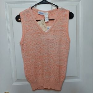 Levi Strauss & Co Vintage 70s Orange Pointelle Knit V Neck Vest Deadstock Size M